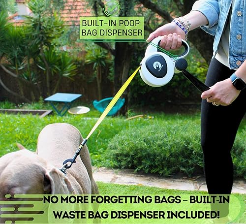 Miniatura 6 de Snuggle Paws - Correa retráctil para perro de 16 pies, todo en uno, con linterna LED, soporte para bolsa de excrementos, cable de acero resistente a