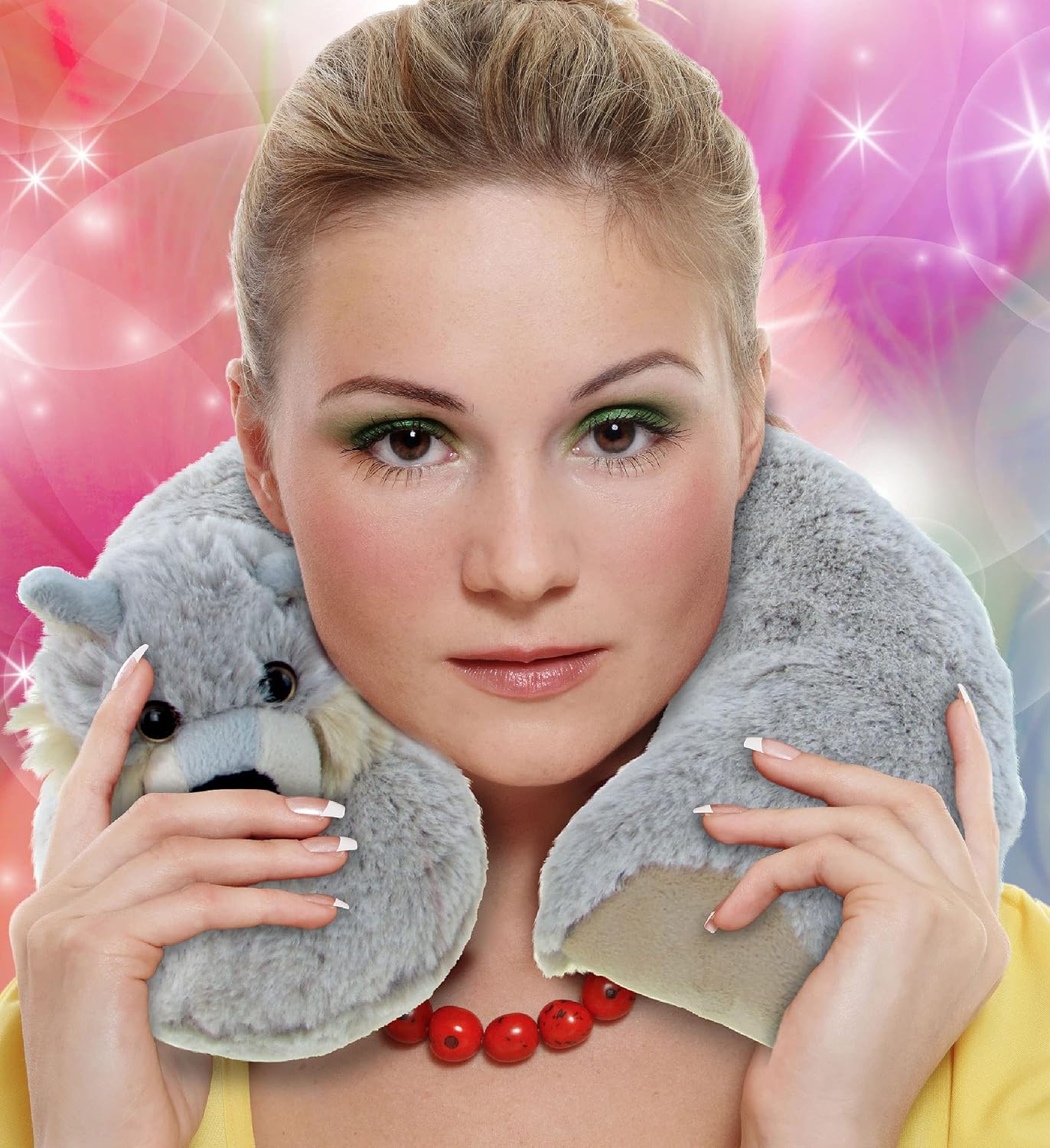 Puzzled DolliBu Wolf Plush Neck Pillow - Soft Travel Neck Pillow Animal for Neck & Head Support, Cute Wild Life Stuffed Pillow Accessory for Naps, Novelty Stuffed Animal Headrest for Kids & Adults