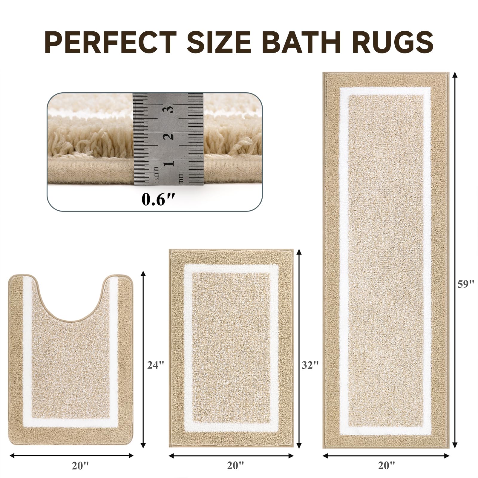Pauwer Set di tappeti da bagno 3 pezzi tappeti da bagno doccia con contorno a forma di U tappetino da bagno assorbente in microfibra tappetini da bagno antiscivolo lavabili in lavatrice tappetini da