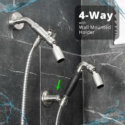 Miniatura 9 de High Sierra - Cabezales de ducha fijos y Hanheld de metal sólido de 4 vías CLASSIC con agarre de goma sin deslizamiento. Funcionan por separado o