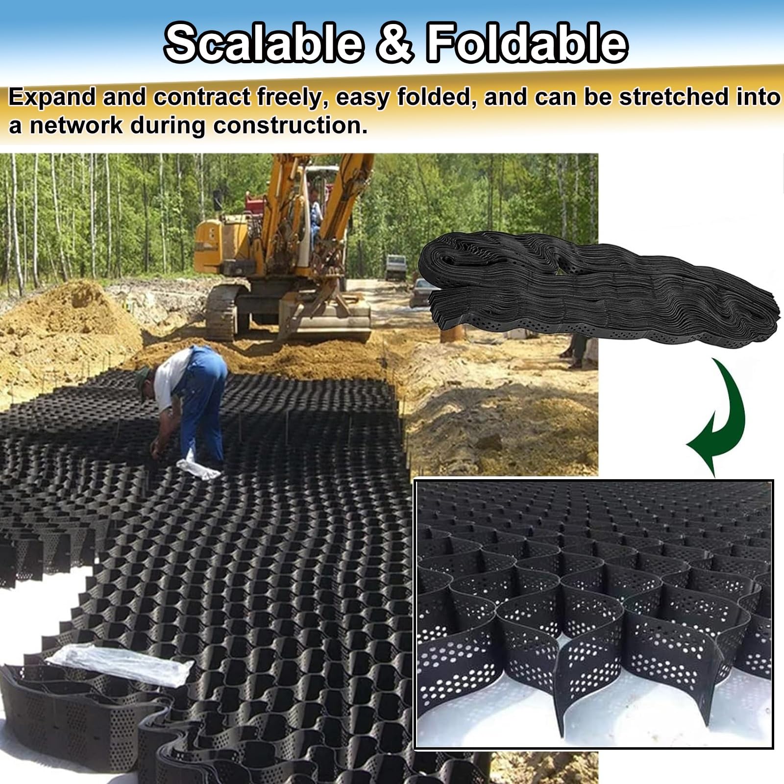 Żwir geosiatkowy, przepuszczalny żwir stabilizujący o grubości 5 cm HDPE, obciążenie 810 kg na metr kwadratowy gleby Geosiatka, system rampowy do krajobrazu ogrodowego, chodnik (1 x 2 m (3,3 x 6,5