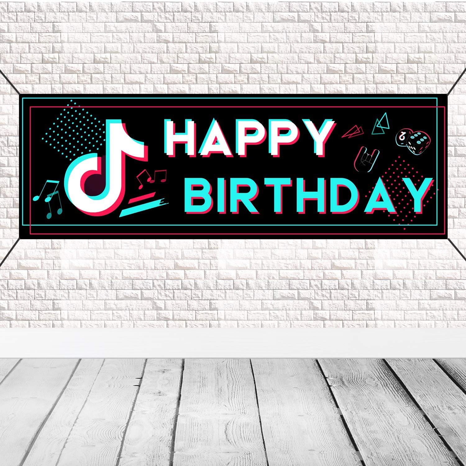 TIK TOK Birthday Party Backdrop Decoration - Happy Birthday Banner Poster, 70.86'' X 23.62'' Tik Tok Signs Flag and Birthday Backdrop for Party Music Karaoke Party Home Background Photo Booth Prop