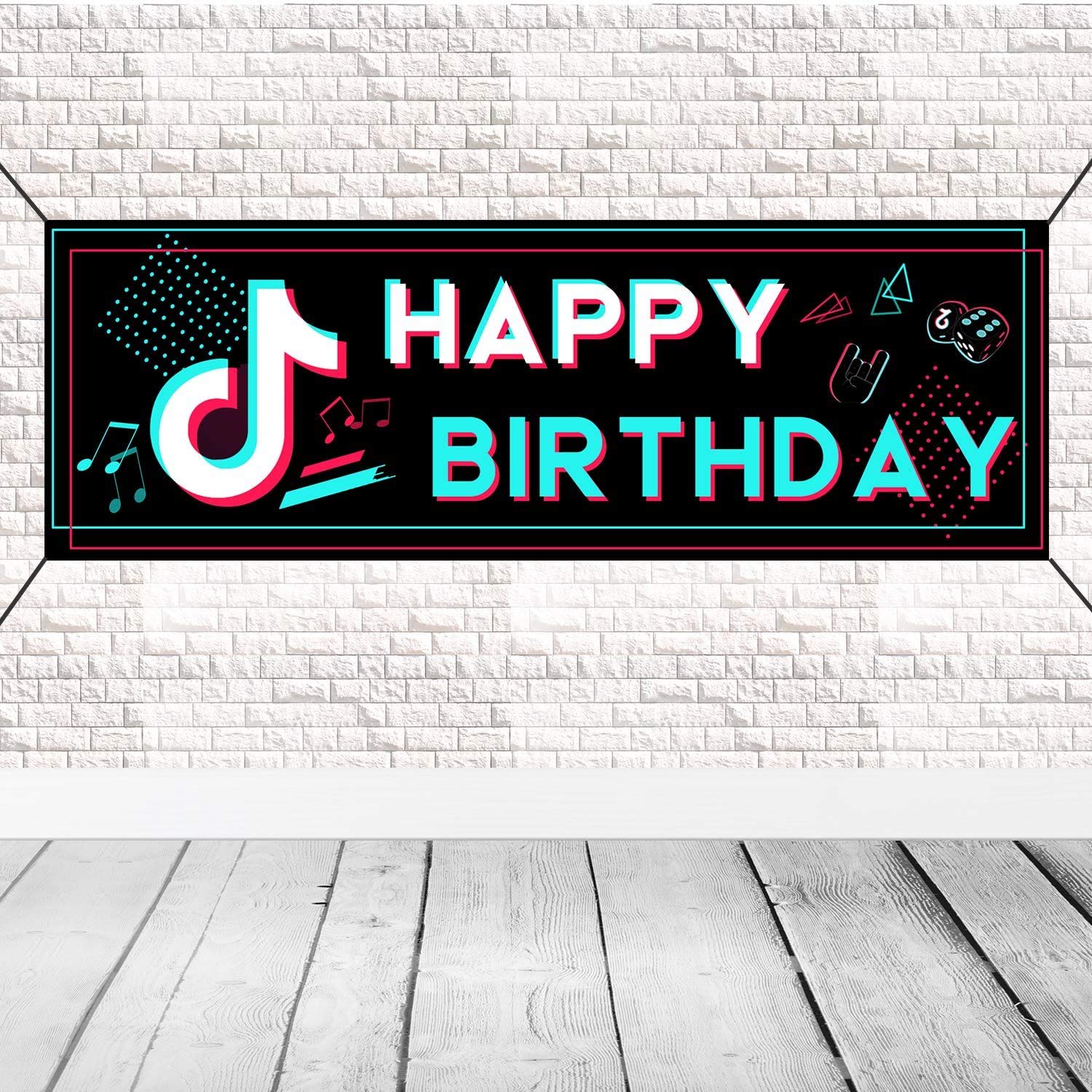 TIK TOK Birthday Party Backdrop Decoration - Happy Birthday Banner , 70.86'' X 23.62'' Tik Tok Signs  and Birthday Backdrop for Party Music Karaoke Party Home Background Photo Booth Prop