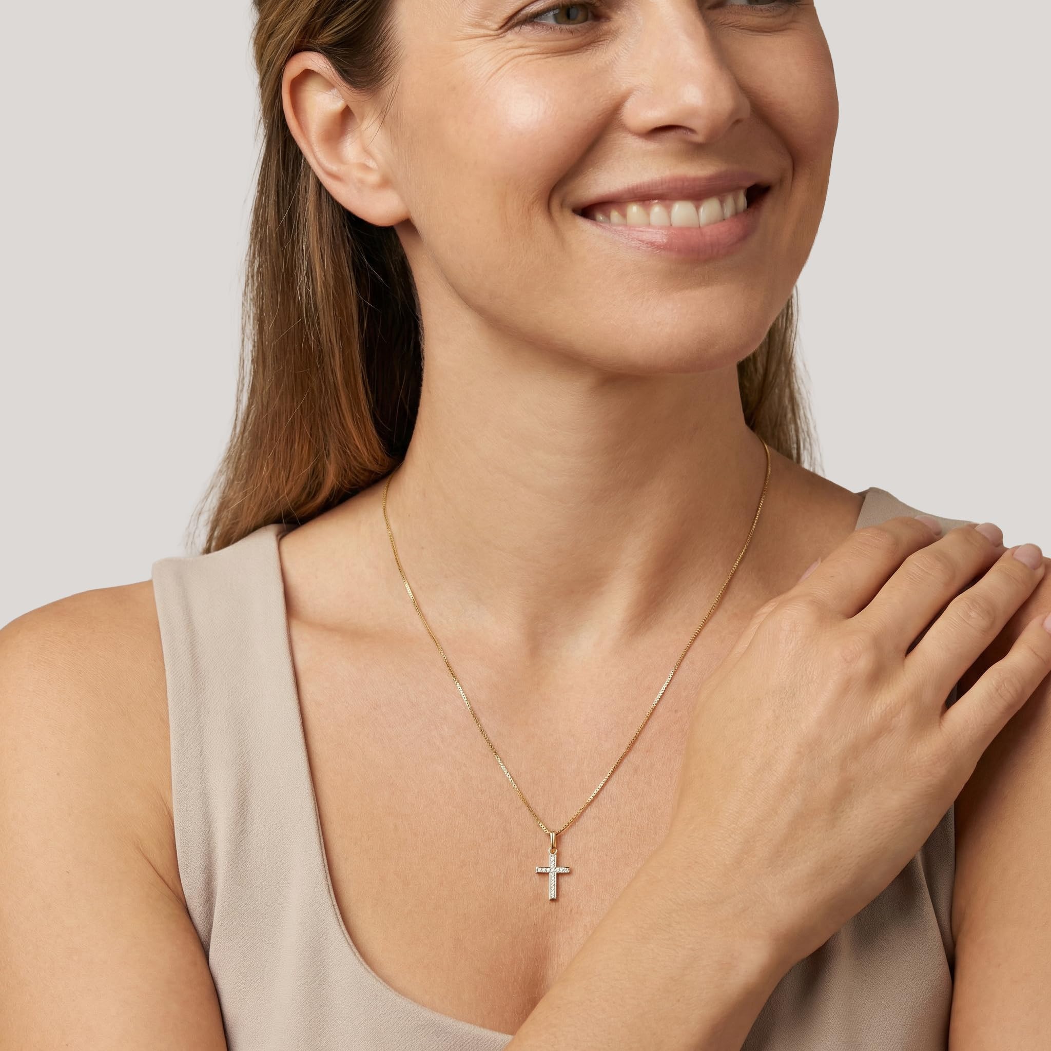 Amor Motivanhänger Damen Anhänger, mit Zirkonia synth., 1,7 cm, Gold, Kreuz, Kommt in Schmuck Geschenk Box, 2034135