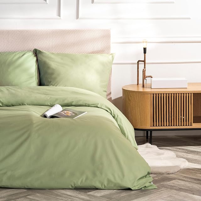 VelvetHome Deluxe Komplet Pościeli 155x220cm | 100% Bawełna | Pościel 155x220 + Poszewka 80x80 cm | Wysoka Jakość | Pościel z zamkiem błyskawicznym | Made in EU | Zielony | 155 x 220