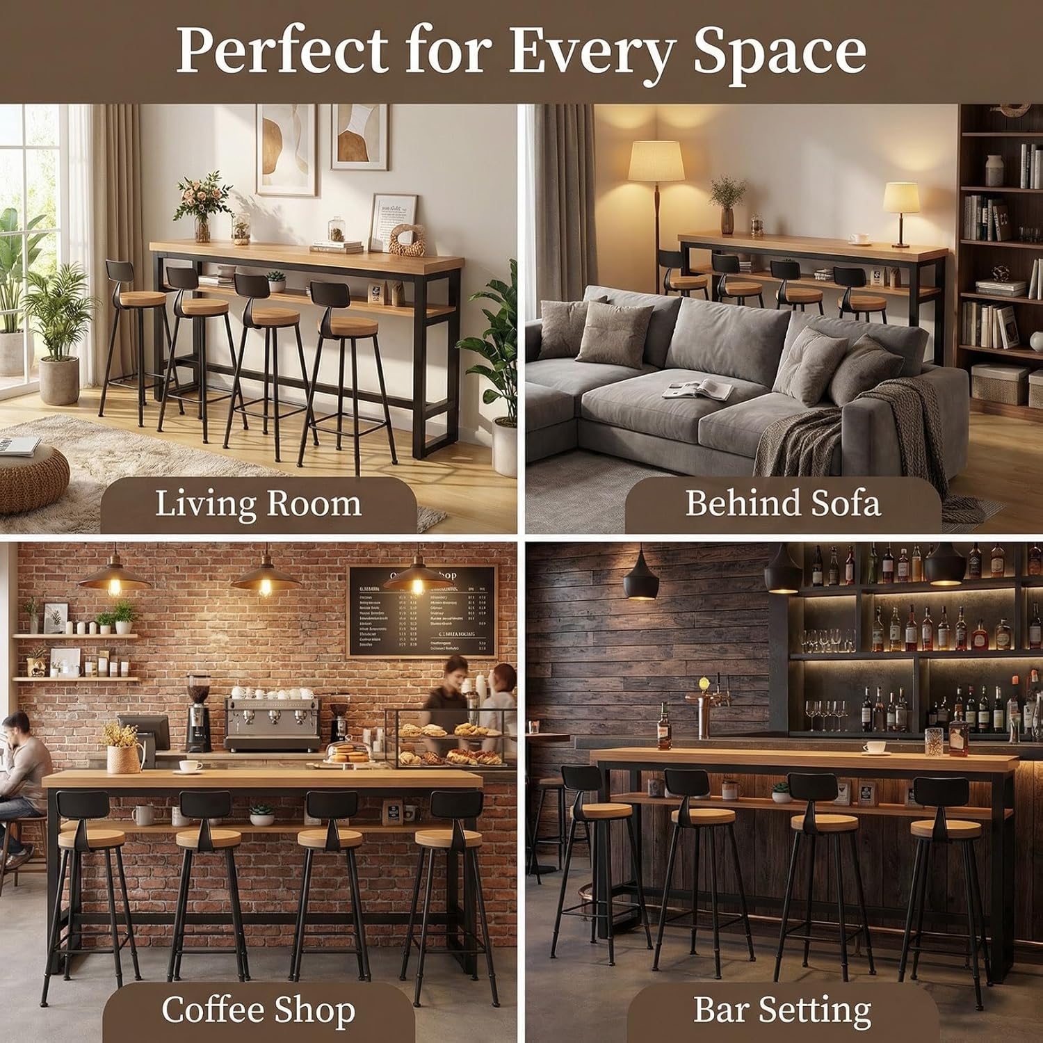 Kitchen Breakfast Bar,Bar Table,Breakfast Bar Table with Footrest,Metal Frame Pub Coffee Desk,Easy Assembly,Double-Layer Storage,for Small Spaces Breakfast Nook,Home Kitchen Dining,Pub