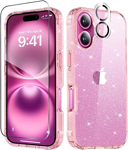 Miniatura 160 de MIODIK Funda compatible con iPhone 13 Pro, con protector de pantalla + protector de lente de cámara, funda protectora de purpurina transparente