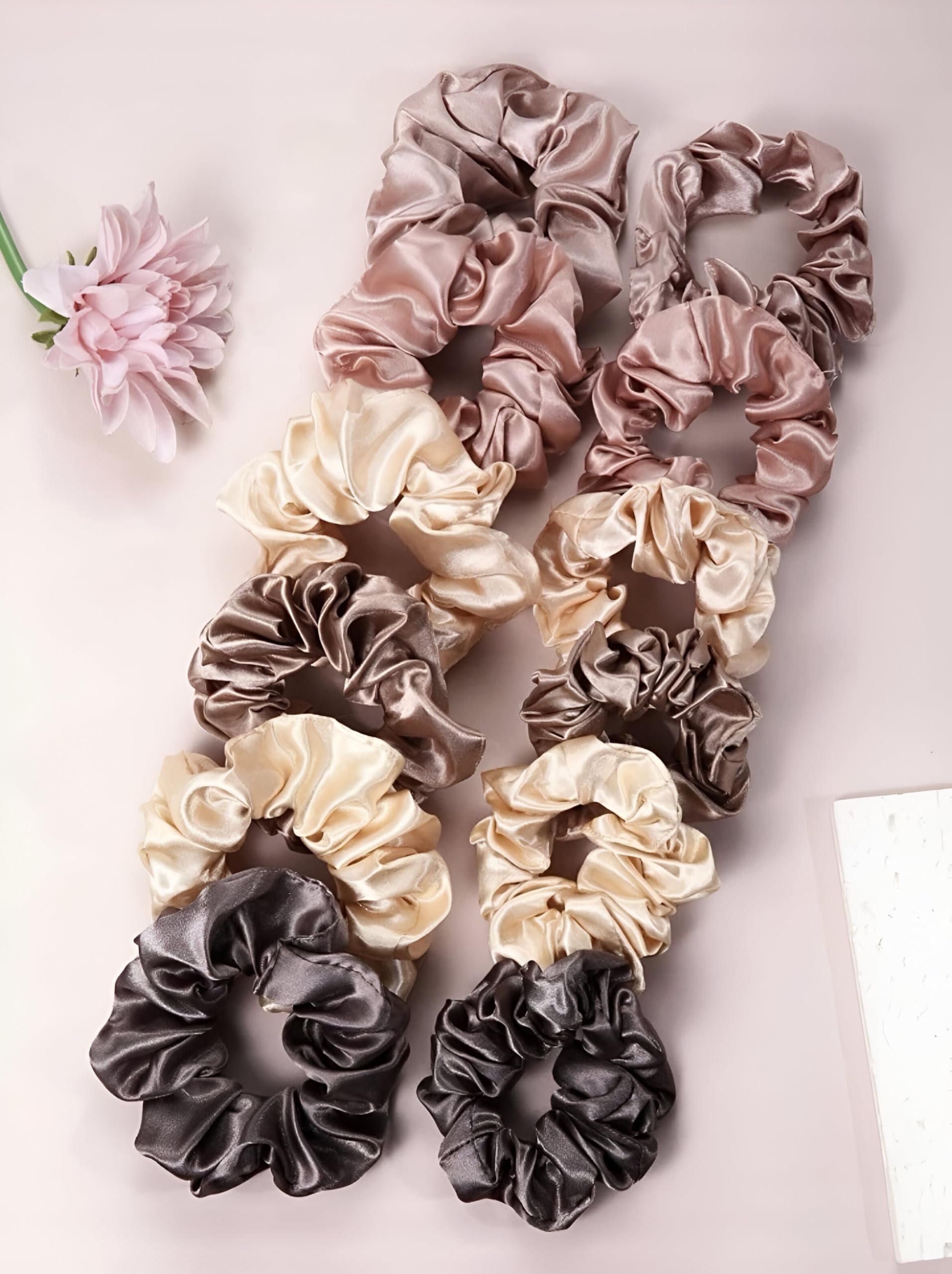 12pcs/Set including 6Large & 6Medium Satin Silk Colorful Hair Scrunchies, Soft Elastic Silk Scrunchies