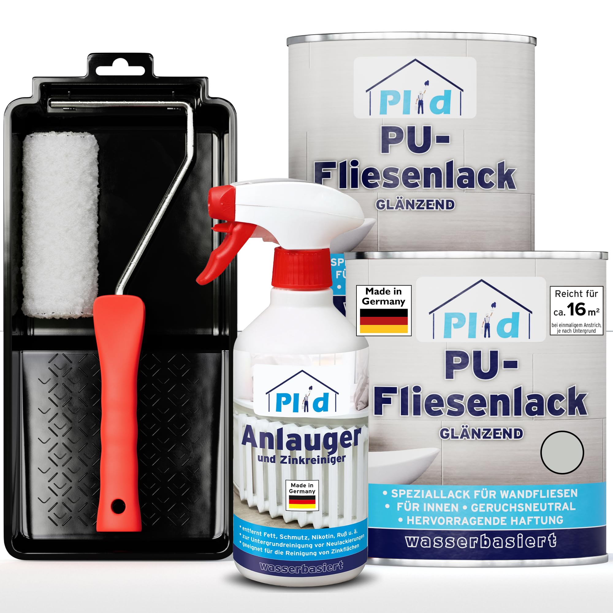 plid® Farba do płytek łazienkowych i kuchennych [odporna na wilgoć] lakier do płytek jasnoszary, 1,5 l, do łazienki – malowanie płytek i lakierowanie wewnątrz – 3 w 1 kolor lakieru – Made in Germany