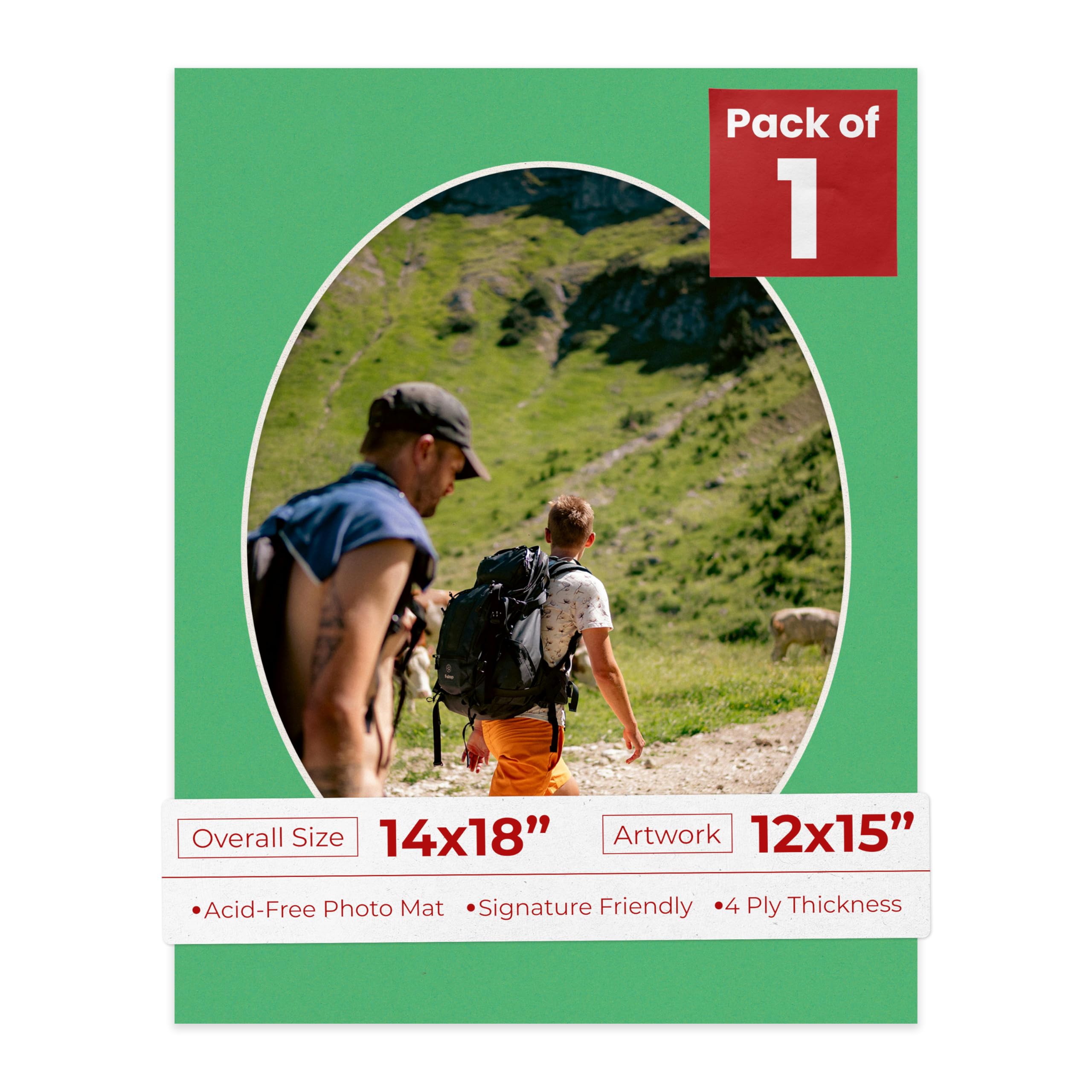 14x18 Mat Bevel Cut for 12x15 Photos - Precut Bright Green Oval Shaped Photo Mat Board Opening - Acid Free Matte to Protect Your Pictures - Bevel Cut for Family Photos, Pack of 1 Matboard Show Kit-image-35