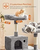 Vista 36 de FEANDREA Cat Tree, Cat Tower for Indoor Cats, 56.3-Inch Cat Condo with Scratching Posts, Hammock, Plush Perch, Smoky Gray UPCT15GYZ