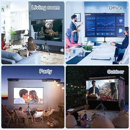 Miniatura 7 de Soporte de trípode para proyector de 100 pulgadas, pantalla de proyección para interiores y exteriores con respaldo negro, 169 HD Premium sin