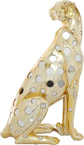 Miniatura 5 de Deco 79 Escultura de leopardo Polystone, 7 x 9 x 16 pulgadas, oro