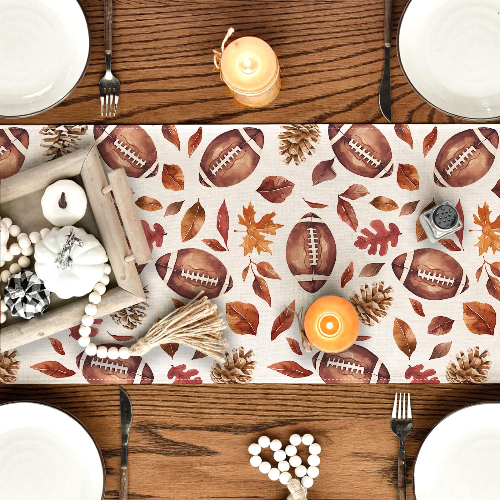 Football Themed Fall Table Runner - Perfect For Thanksgiving & Autumn Decor