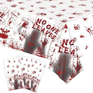 Halloween Decorations Grisly Bloody Handprint Table Cover & Backdrop Banner - Waterproof Disposable Plastic Table Cover Halloween Decor for Indoor Outdoor (54x108 Inch, 3-Pack)
