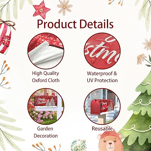 Miniatura 5 de Funda magnética para buzón de Navidad, diseño de árbol de copo de nieve de invierno, para jardín, patio, decoración del hogar, tamaño estándar, 21 x