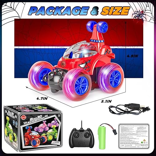 Miniatura 7 de YongnKids Coche de control remoto para niños de 3, 4 a 8 años de edad, auto de acrobacias con control remoto con luces y música, rotación de 360,