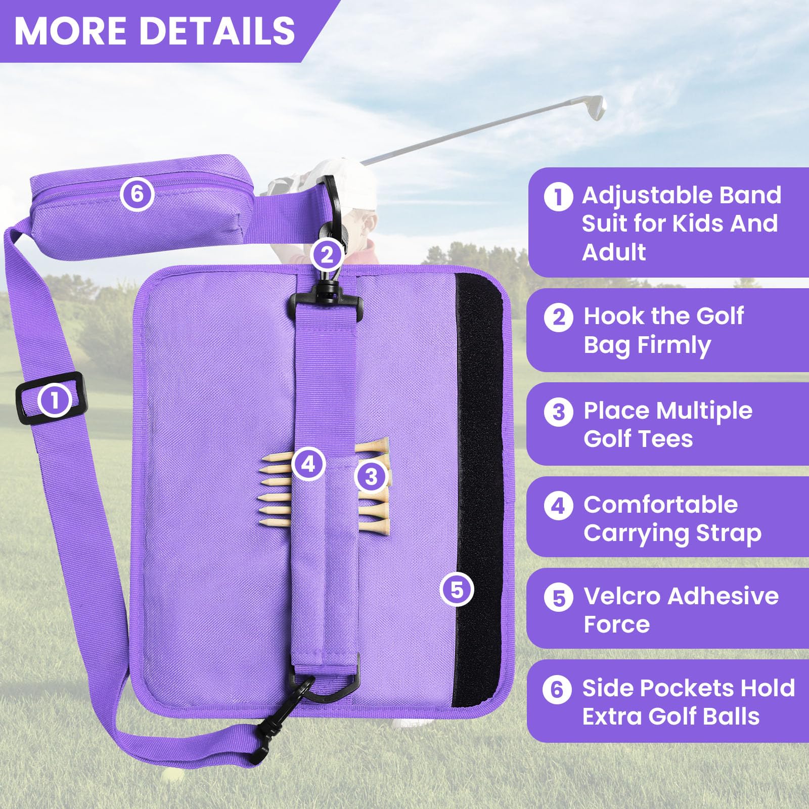 Bolsa de transporte para palos de golf con bolsillo y correa de hombro para hombres y mujeres, golfistas, ligera, plegable, duradera (morado)