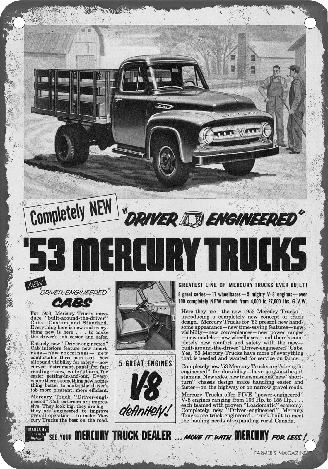 Miaomansenstore Metal Sign - 1953 Mercury Truck Vintage Ad 02 - Old Retro Rusty Look Home Decor