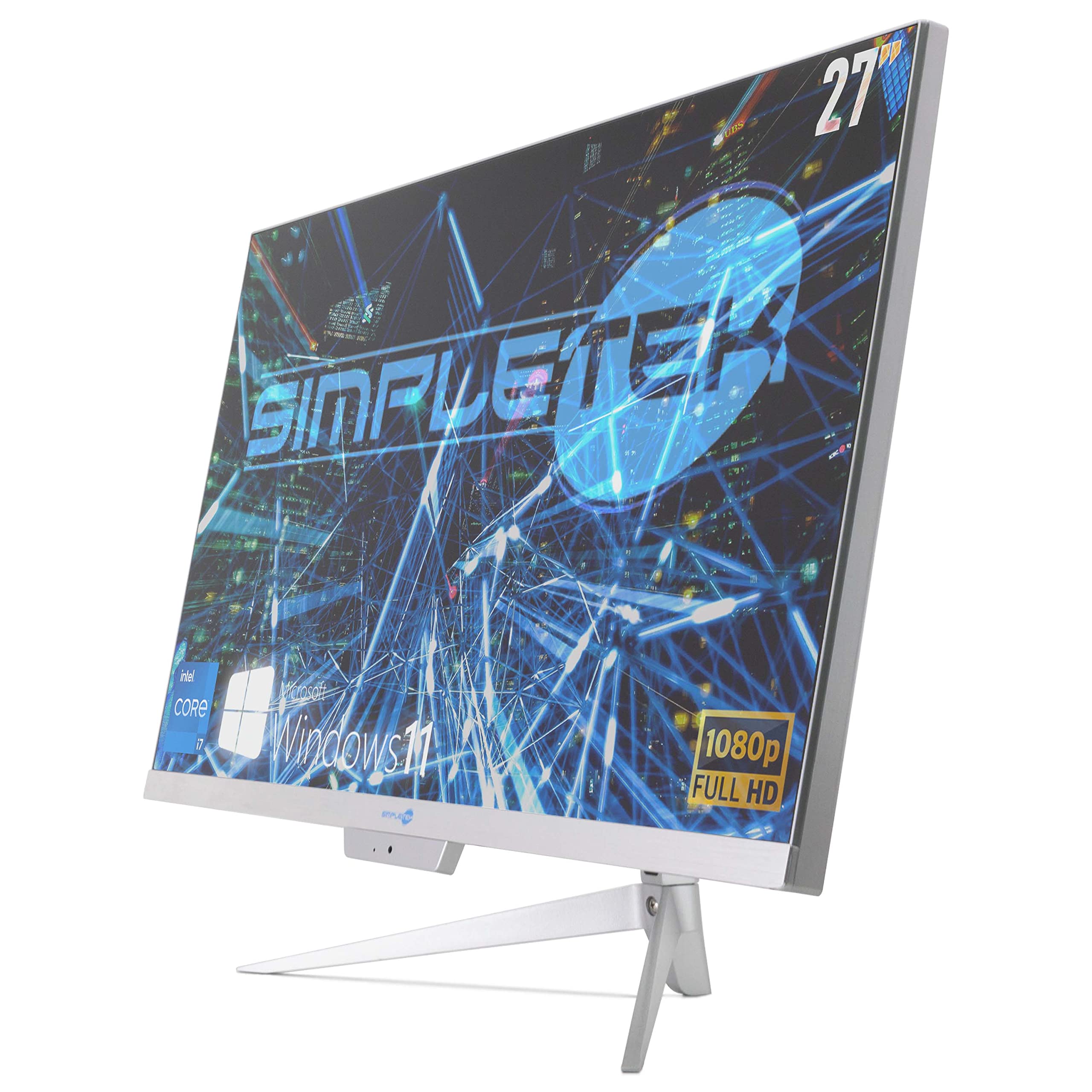 SIMPLETEK PC All in One RGB Core i7 Windows 11 Pro 27" Full HD RAM 16 GB SSD 240GB + 2 TB | Webcam Integrata, WiFi5, Bluetooth | Computer Fisso Desktop