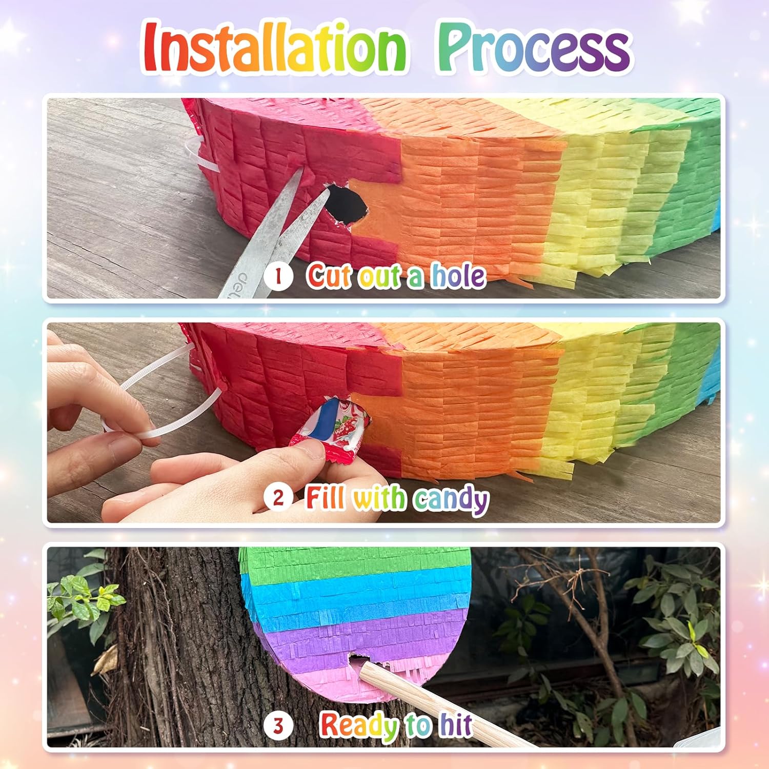 Rainbow Pinata, Small Colorful Easter Egg Piñata Mexican Pinata for Girls Boys Adults Birthday Party Holiday Decorations