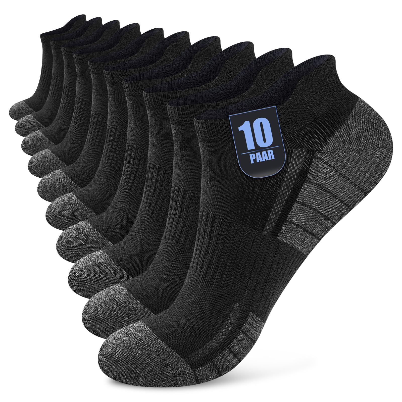 Effeet 10 Paia Calzini Corti Uomo Donna - Calze Corte Traspiranti - Cotone Sportivi Unisex, Nero Bianco Grigio