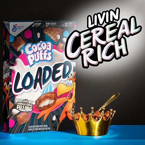 Miniatura 6 de Cocoa Puffs Loaded Cereal, cereal de chocolate con relleno de crema de vainilla con sabor artificial, hecho con grano entero, tamaño grande, 13 onzas