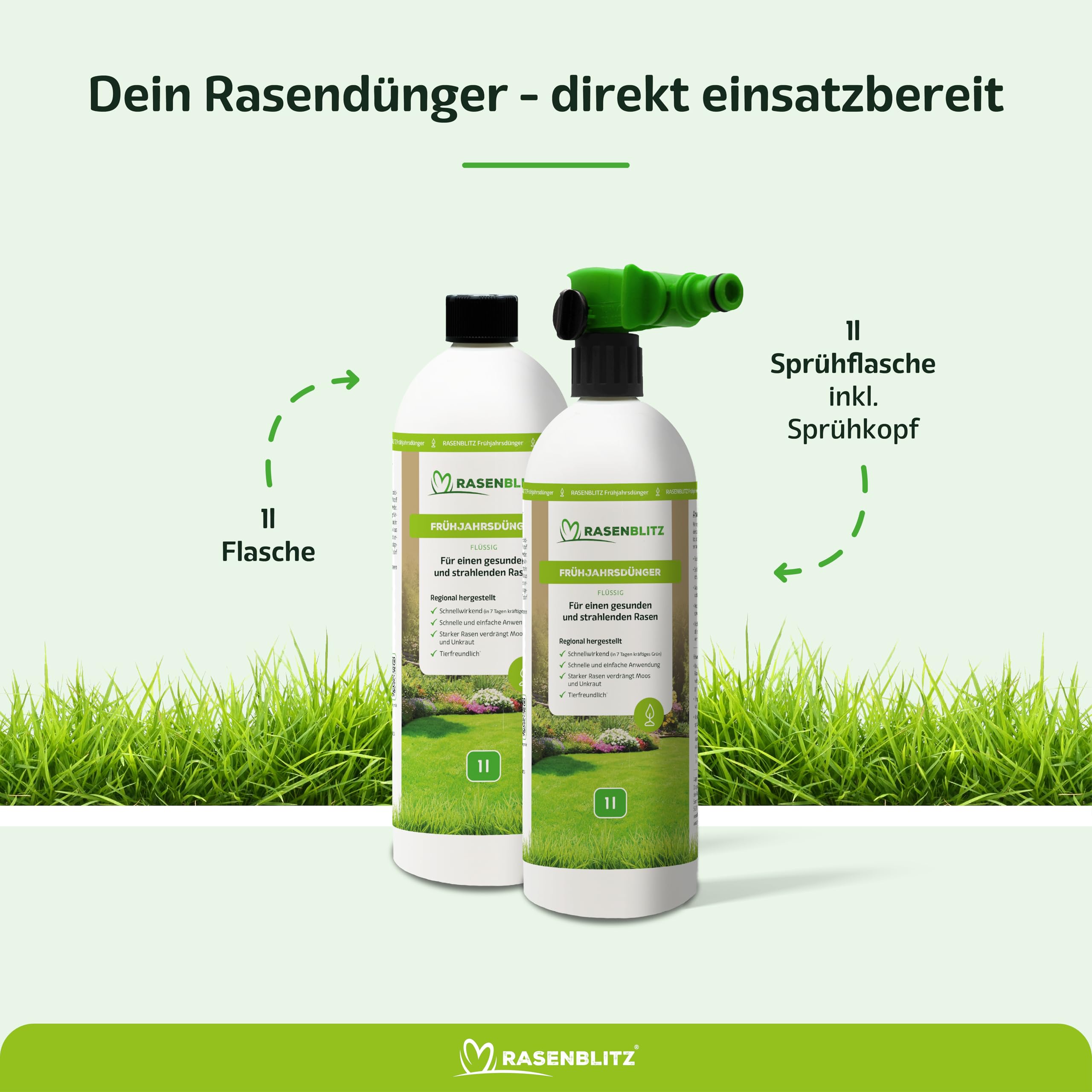 RASENBLITZ Rasendünger Frühjahr flüssig 2 L – flüssiger Rasendünger für dichten, sattgrünen Rasen