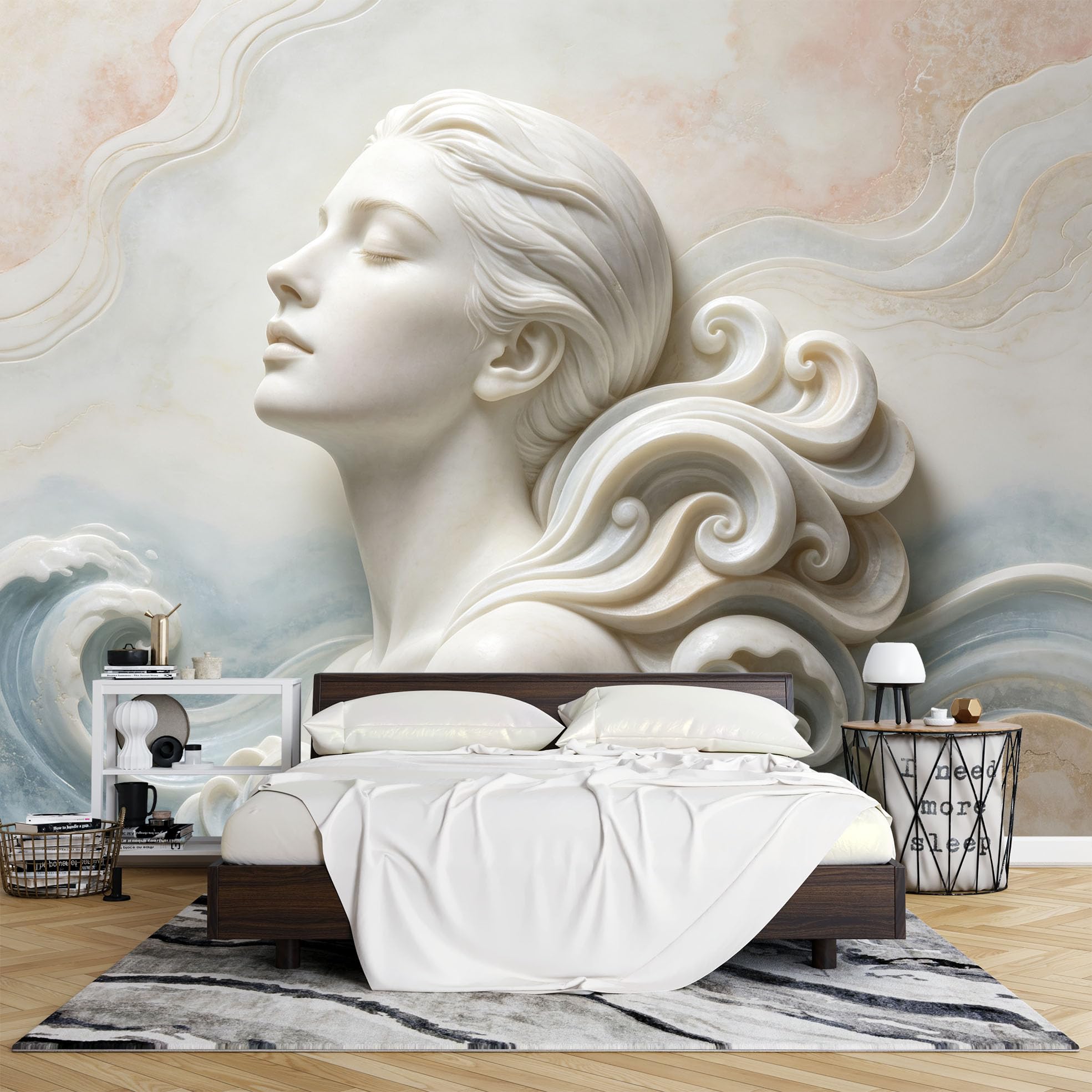 Papier Peint Mural Intissé 3D Nymphes Marines Classiques 265 x 280 cm Sculpture Marine Art Mural pour Salon Chambre et Décoration Intérieure.