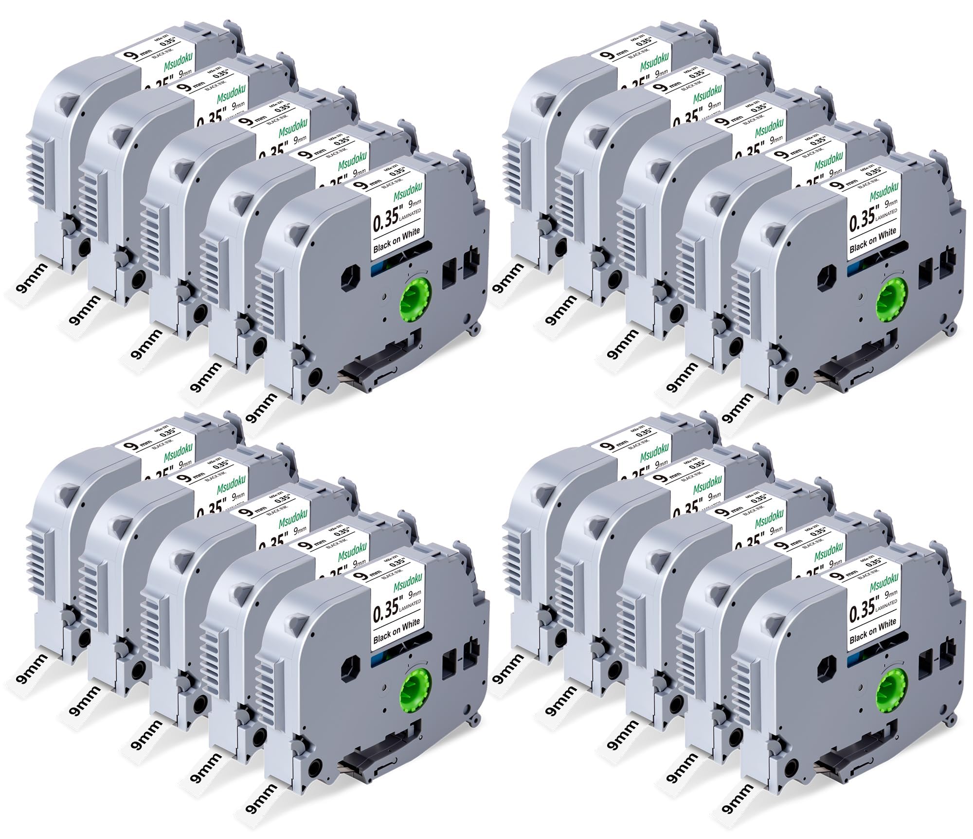 Lot de 20 rubans d'étiquettes TZe221 compatibles avec Brother TZe TZ 9 mm 0,35 - Ruban blanc laminé TZe-221 TZ221 pour étiqueteuse Ptouch PTD210 PTD200 PTH220 PTD400 PTD600 PTH110 PT1290 0,9