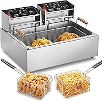 Vista 12 de VEVOR Freidora Profunda Comercial, Freidora Eléctrica de Encimera de 1500W con Cesta, Freidora de Acero Inoxidable de 11.6Qt / 11L de Aceite Único