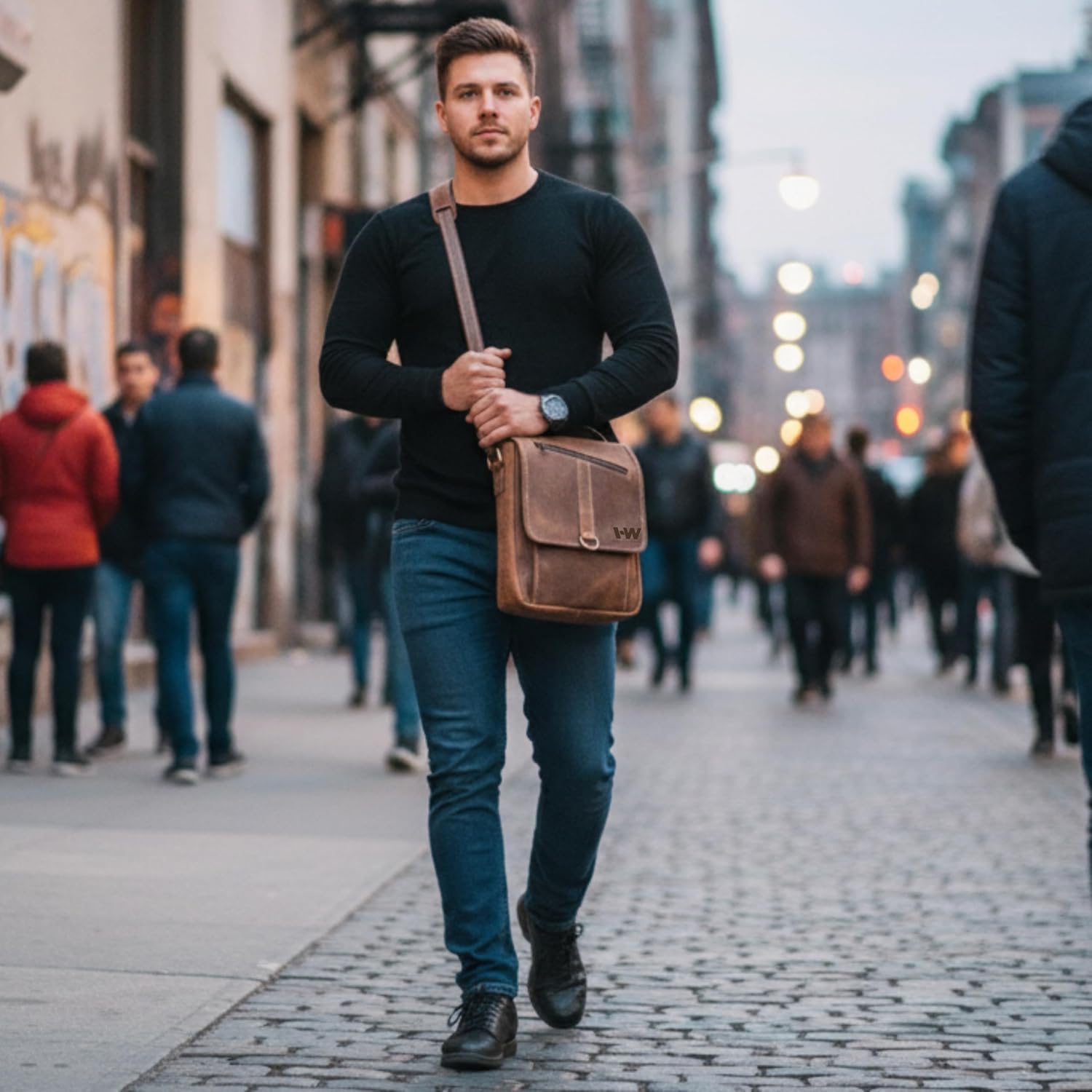 Handmade World Small Leather Crossbody Bag for Men 10 Inch Tablet Messenger Bag 'The NobleEra' Full Grain Genuine Leather Man Purse Shoulder Sling Satchel Everyday Bag - Image 8