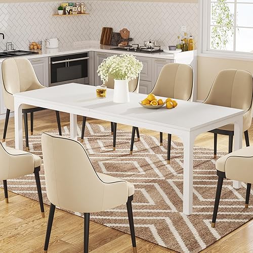 Miniatura 8 de Tribesigns Mesa de comedor blanca para 6-8 personas, mesa rectangular grande de 78 pulgadas para comedor, 78.7 x 27.5 x 29.5 pulgadas (solo mesa)