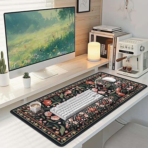 Juego de alfombrillas para mouse y teclado, almohadilla de muñeca de escritorio floral, cómodo reposamuñecas para teclado y posavasos, accesorios de