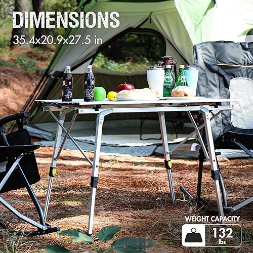 Miniatura 20 de Portal Mesa de camping portátil plegable ultraligera mesa de campamento plegable 4 patas ajustables de aluminio enrollable con bolsa de transporte