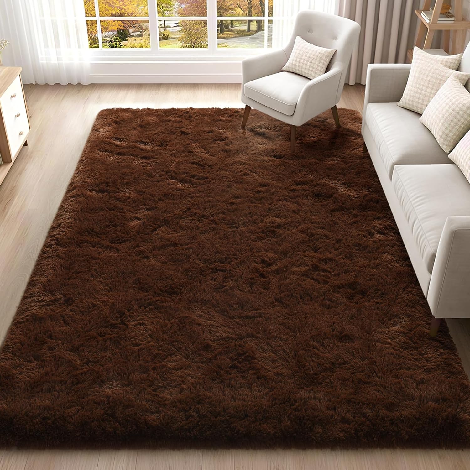 ISEAU Fluffy Rug Carpets Soft Shaggy Area Rugs Indoor Floor Mats for Kids Room Fuzzy Carpet Comfy Cute Nursery Carpets Bedside Mat for Boys Girls Bedroom Living Room Home Decor, 6ft x 9ft,Brown