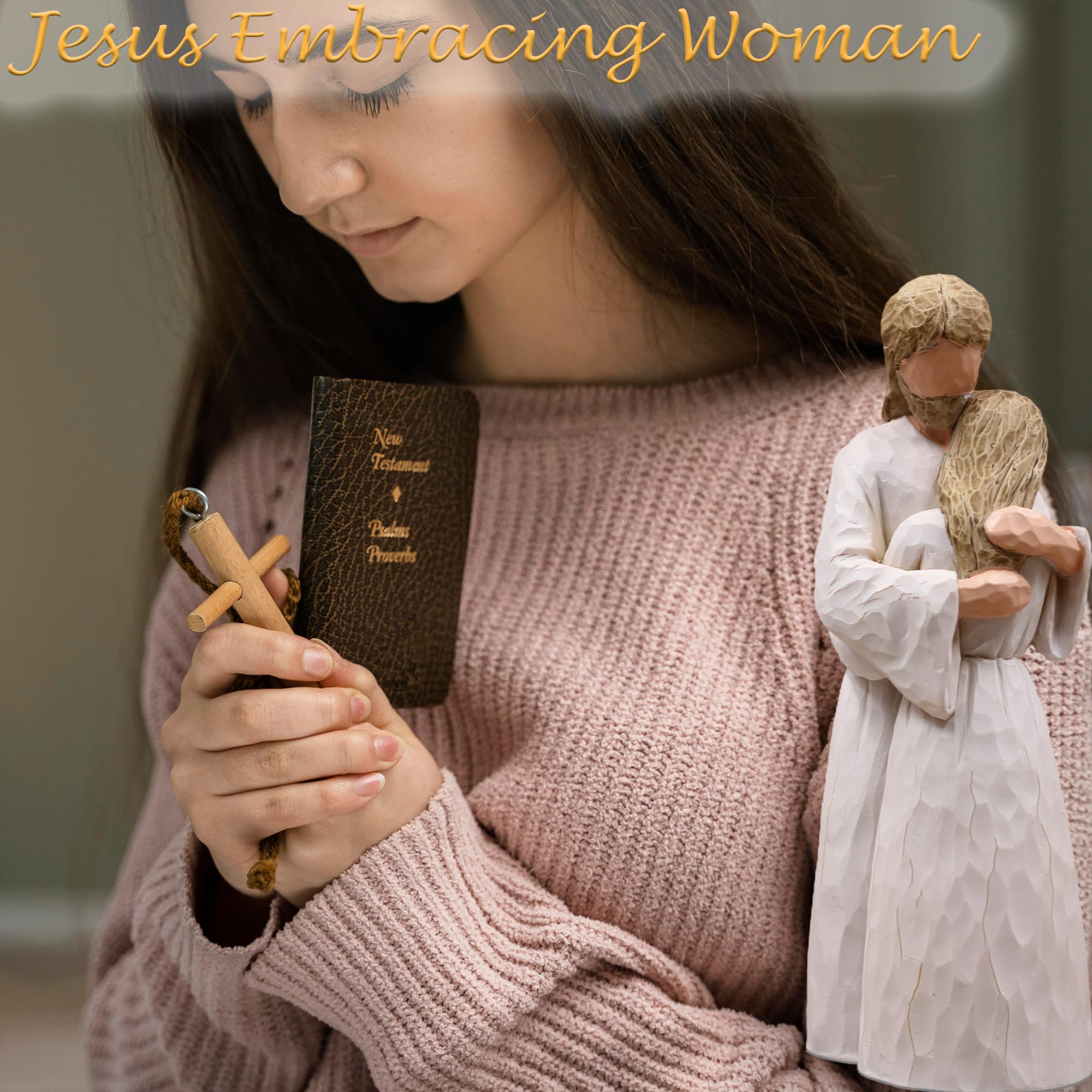Jesus Embracing Woman-Christian Gifts for Women, Religious Gifts for Women, Baptism Gift for Girl, Sculpted Hand-Painted Figurine