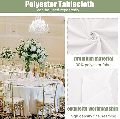 Miniatura 3 de Juego de 4 manteles redondos de 90 pulgadas y camino de mesa de gasa de 35 x 120 pulgadas, mantel de gasa y mantel lavable de poliéster blanco para