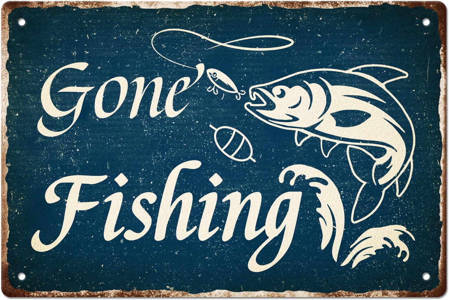 SUPERDANT Fishing Metal Signs Gone Fishing Tin Sign Pre-Drilling
