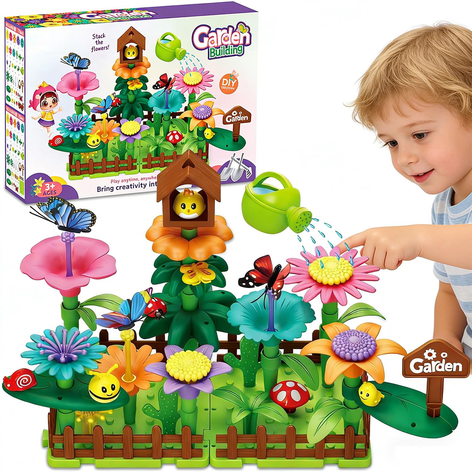 Flower Garden Building Toys, 75 PCS Flower Building Toy for Indoor and Outdoor, Floral Arrangement Creative and Art Building Block, Bouquet Sets Gifts for 3 4 5 6 Year Old Kids