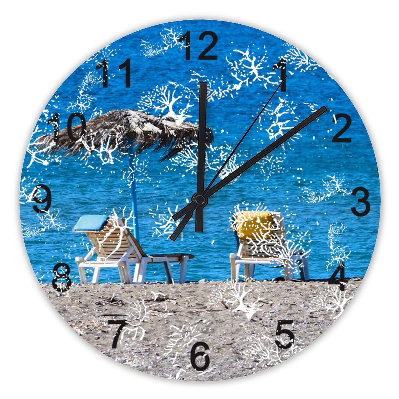 Décoration de cuisine et bureau avec l'horloge murale bleu océan et chaise de plage