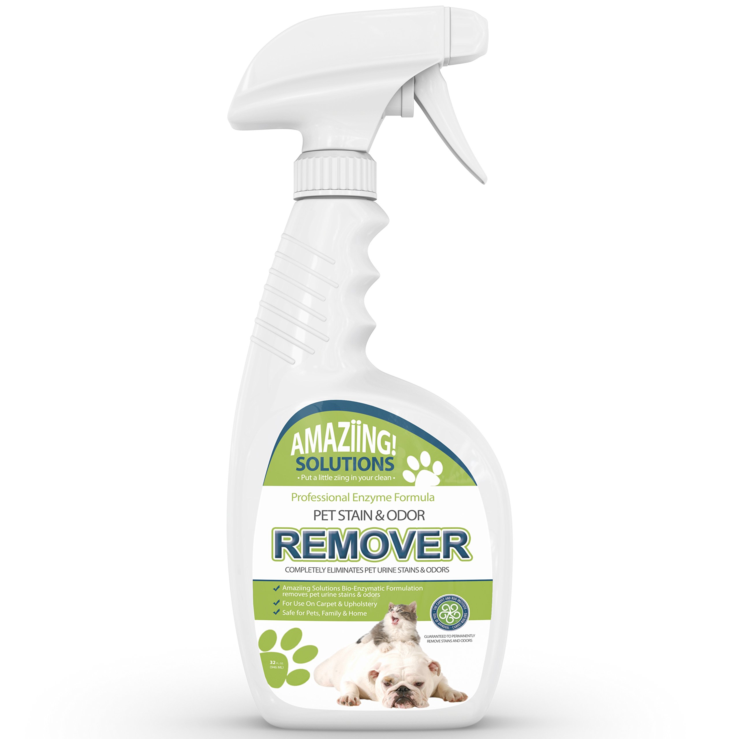 Amaziing Solutions Pet Odor Eliminator and Stain Remover Carpet Cleaner for Dog Urine and Cat Pee, Professional Strength Enzymatic Solution, Natural Enzymes for Carpet and Hardwood Floors (32oz)