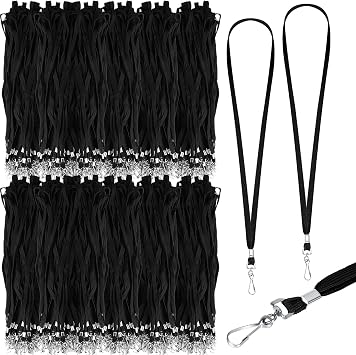 1000 Pack Bulk Lanyards for ID Name Badges Holder Flat Lanyards with Hook Clip Swivel for Office School Accessories Black