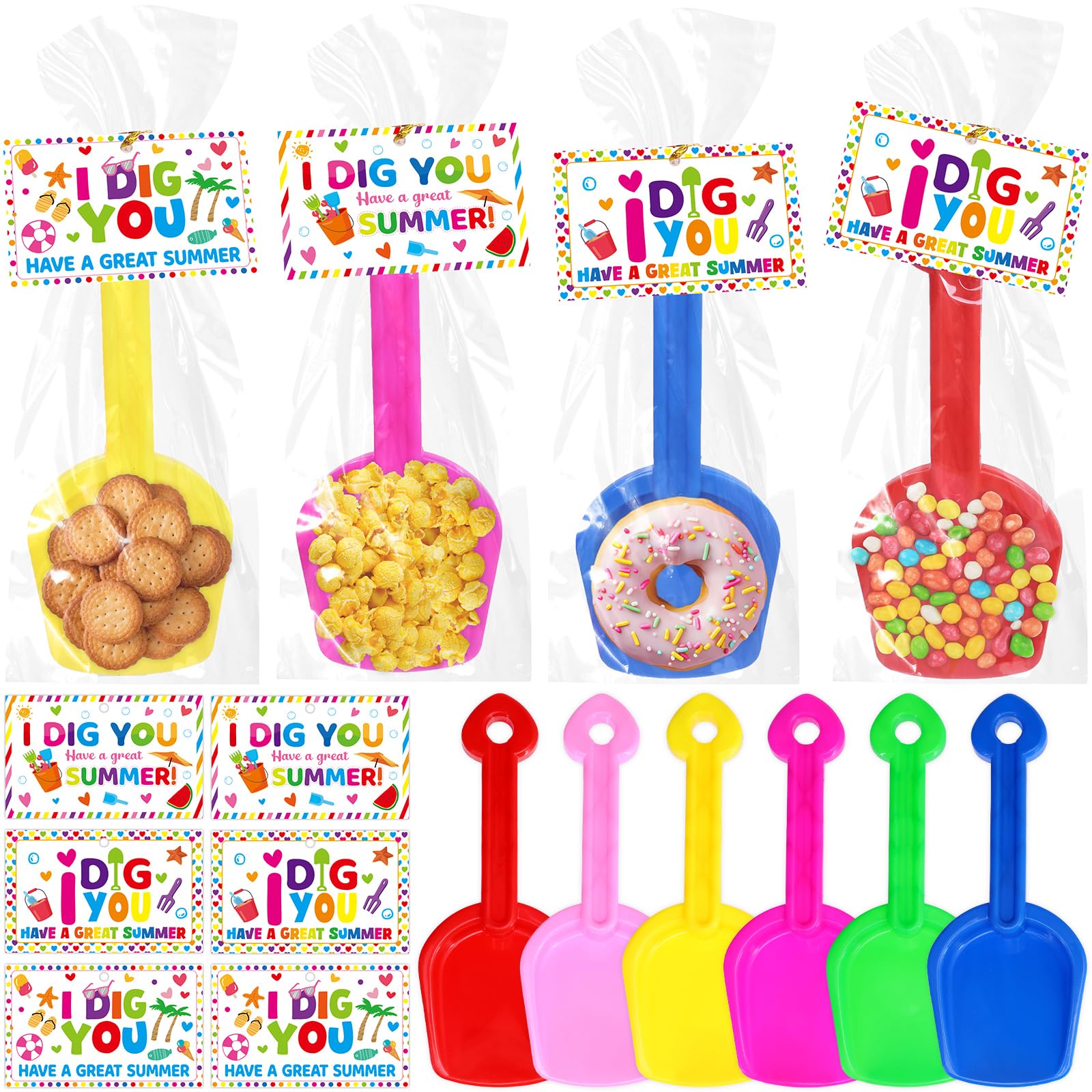 Fancy Land End of Year Gifts for Students Sand Shovels with Cards Summer Beach Shovel Card Bulk Set for Kids Vacation Party Favors Exchange Prizes 12