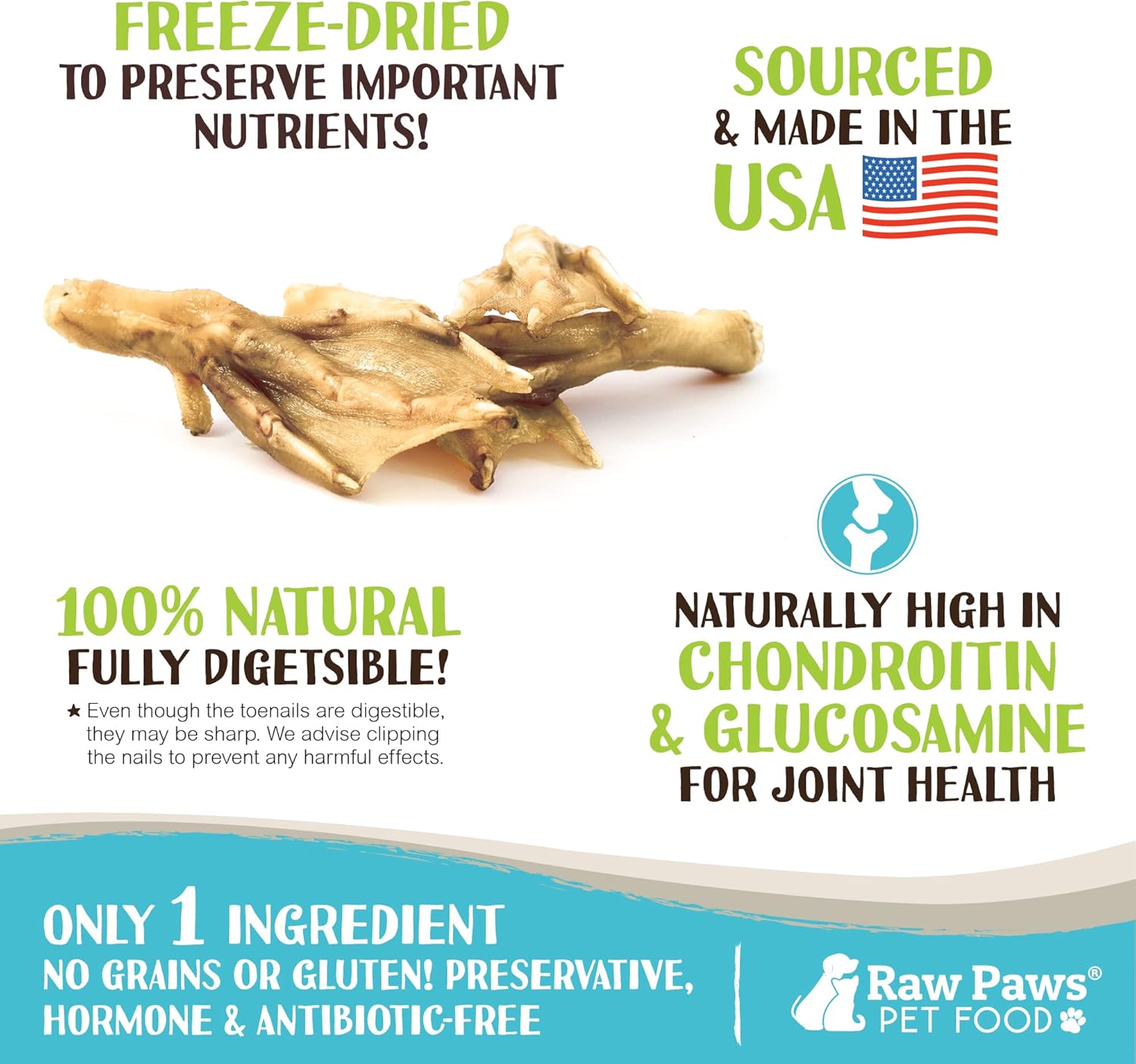 Raw Paws Freeze Dried Duck Feet for Dogs (10-Count) - Made in USA - Fully Digestible Dog Chew - Single Ingredient Treats - Whole Duck Feet Dogs Treats
