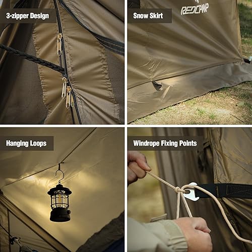 Miniatura 6 de REDCAMP Hamaca grande con gato de estufa, tienda de campaña de pared de invierno impermeable y resistente al viento con falda de nieve, tiendas