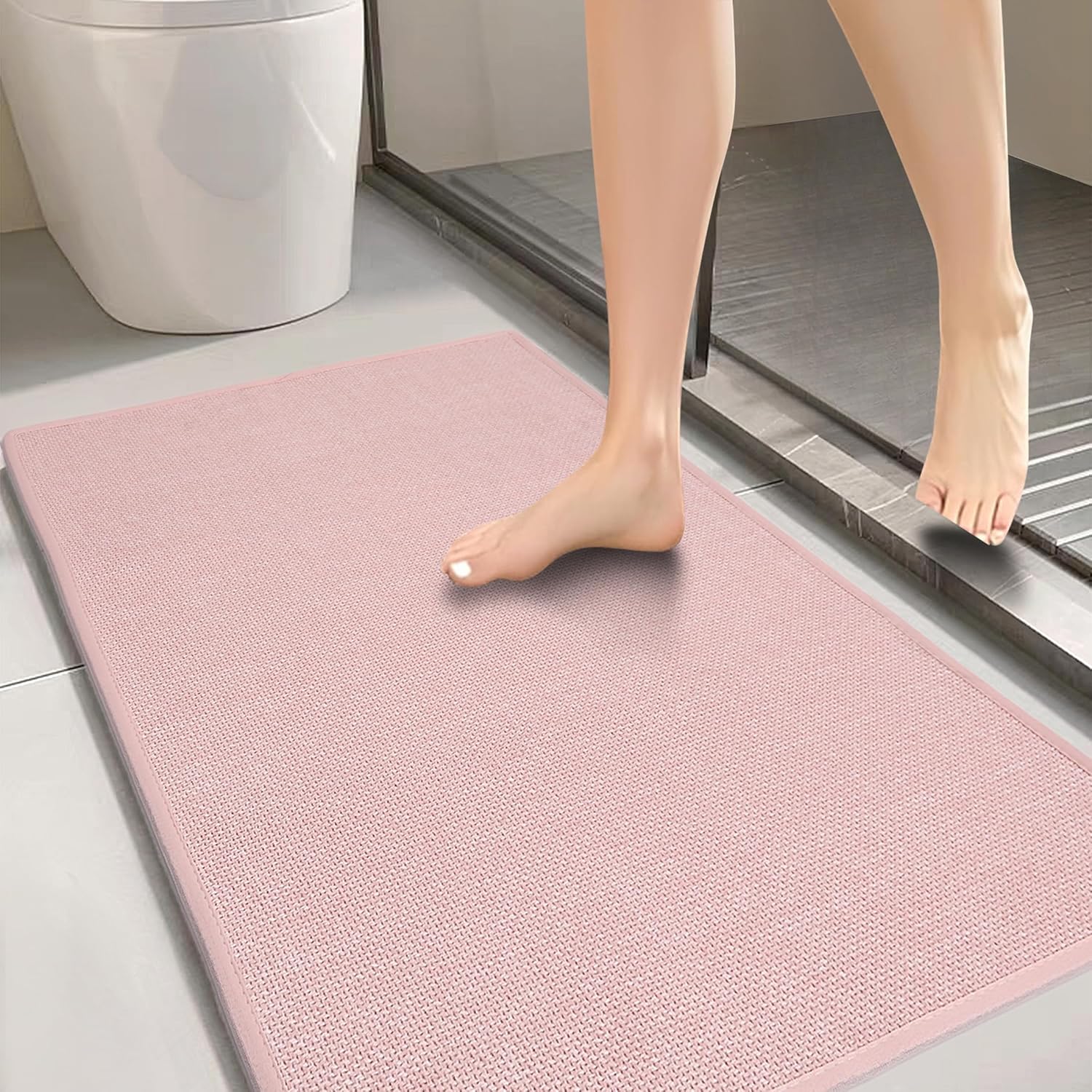 Bathroom Rugs, Bath Mats for Bathroom Non Slip Washable, Quick Dry, Water Absorbing, Fits Under Door, Ultra Thin, Rubber Backing, Low Pile, Cozy Cloth Cotton, Ideal for Shower, Sink-Coffee,36''x24''