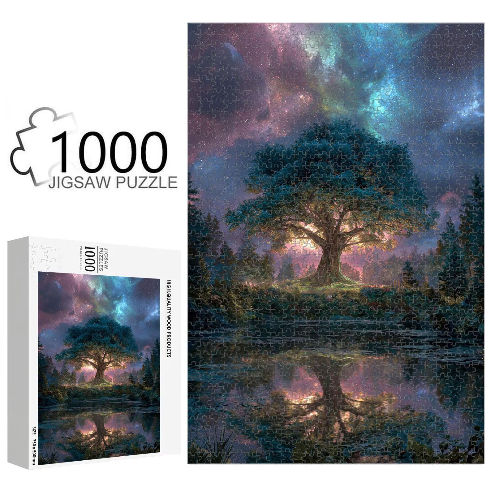 Puzzle 5000 elementów, drzewo i gwiaździste niebo trwałe drewniane puzzle 1T#1720