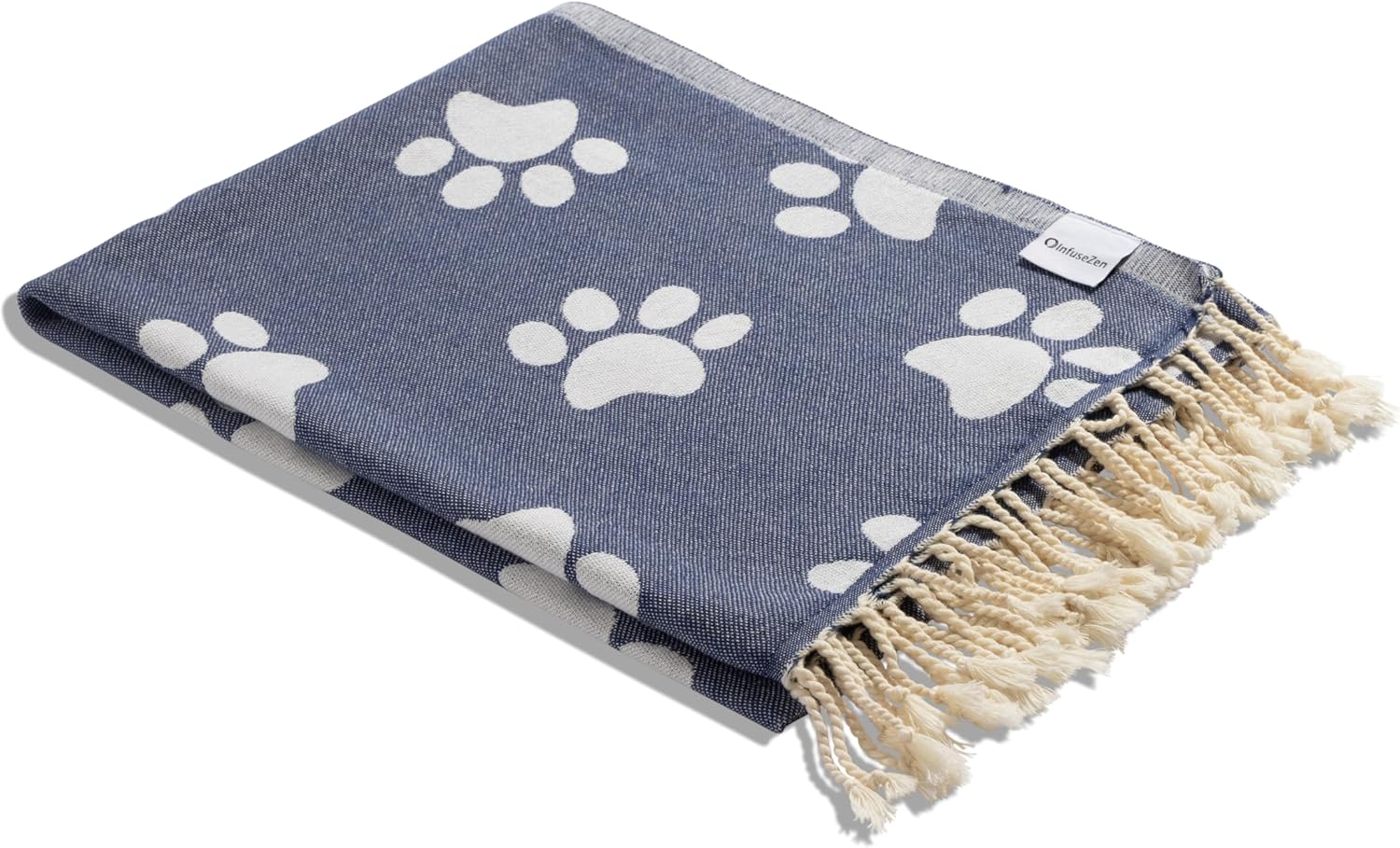 Turkish Towel - Reversible Paw Print Design - 100% Organic Cotton, Soft, Lightweight, Absorbent - Quick Dry, Sand Free Beach Peshtemal – for Dog & Cat Lover– Bath, Pool, Gym - Black/White