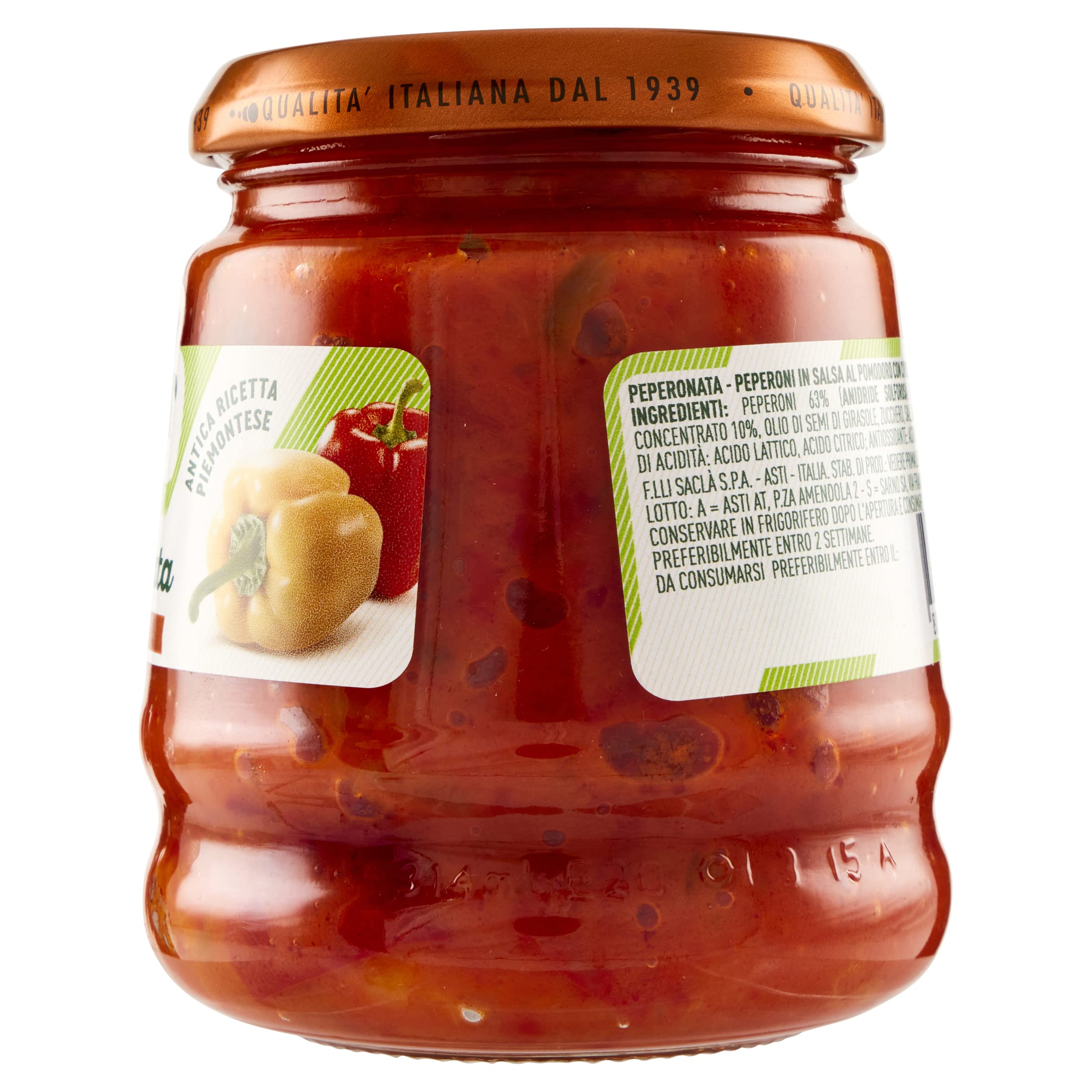 Saclà, Sottoli, Peperonata, Ideale per Aperitivo, Antipasti e Contorni, Vaso Vetro, 290g, Confezione da 12 Pezzi